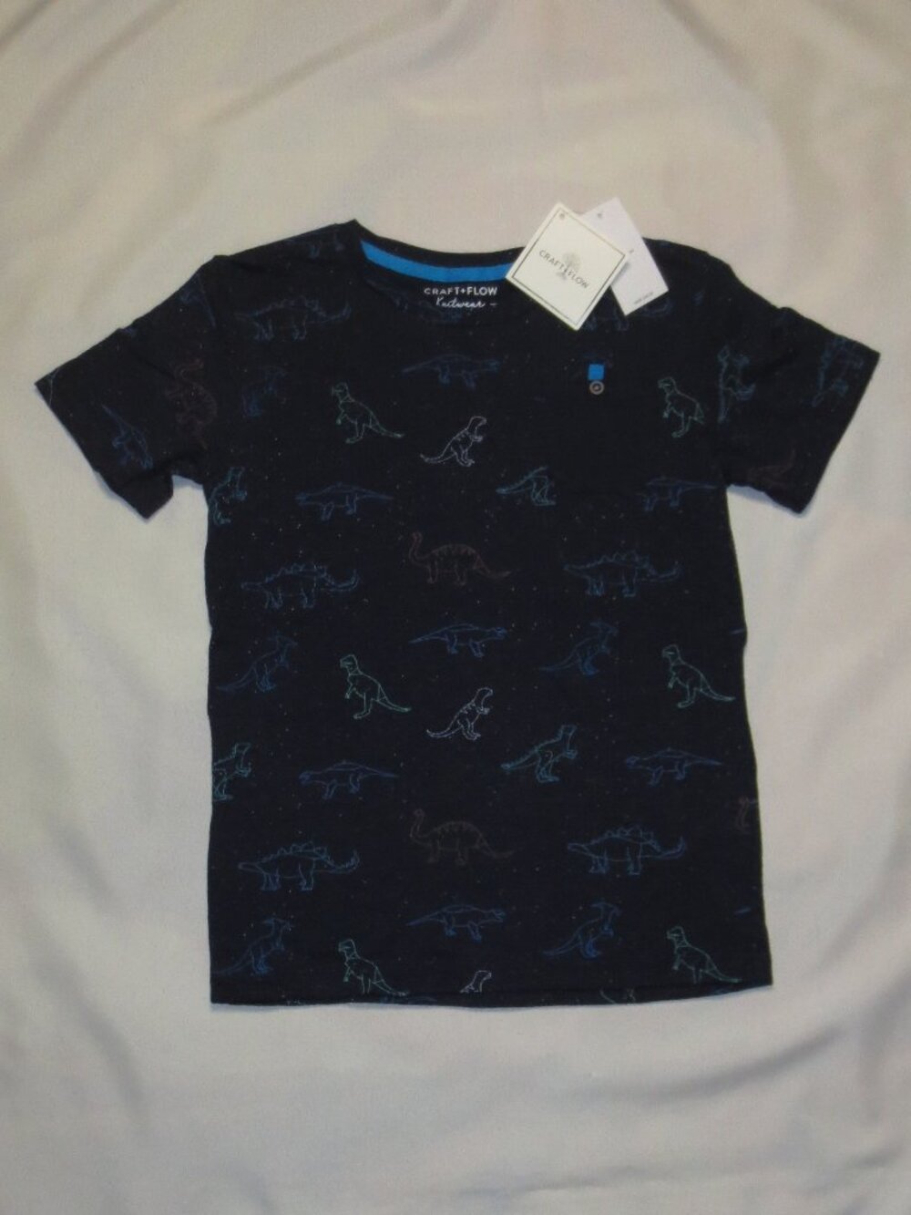 NWT CRAFT & FLOW little boy T-SHIRT blue DINOSAUR crew KNITWARE galaxy SIZE 7